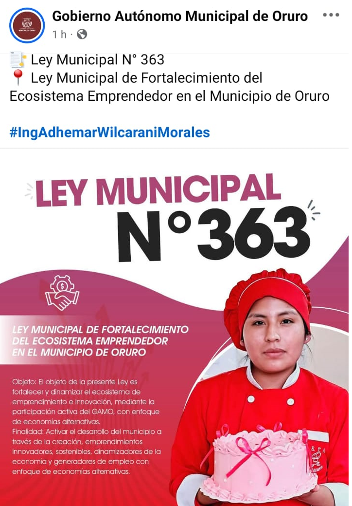 Promulgación Ley de fortalecimiento al Ecosistema emprendedor de Oruro